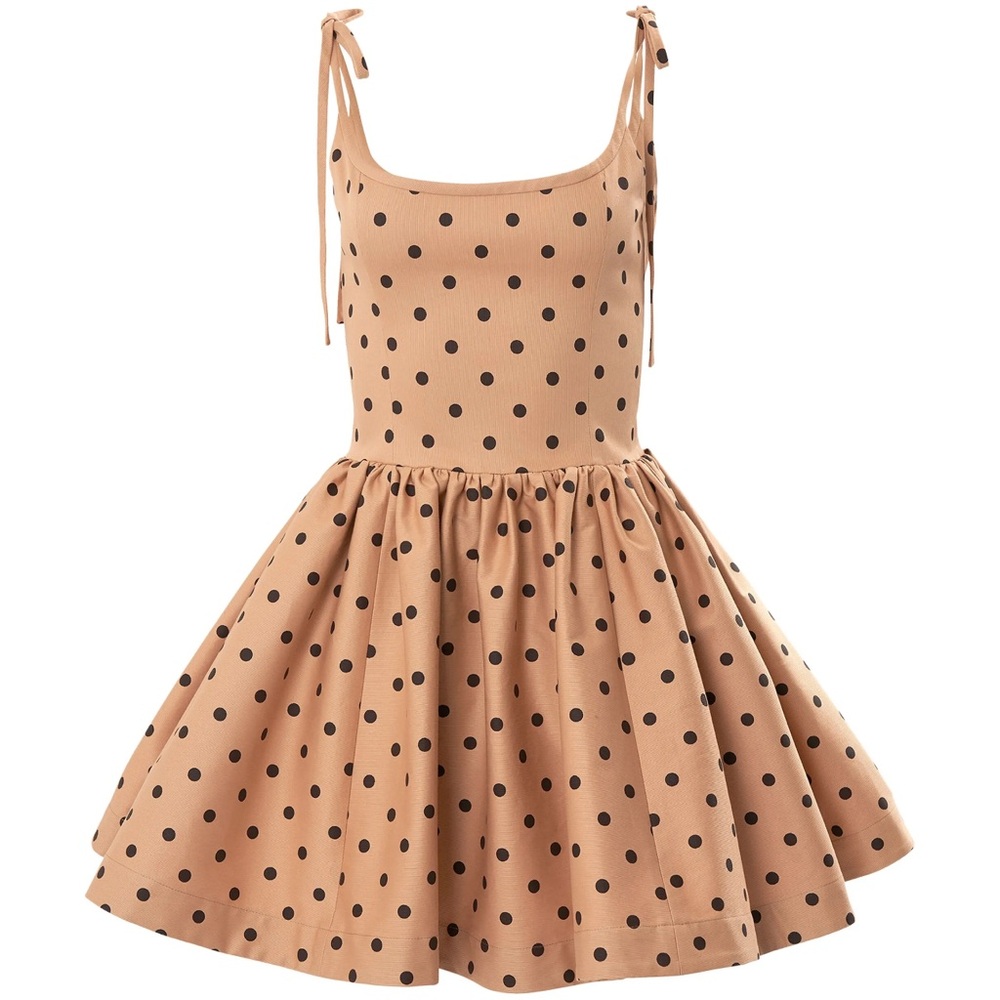 Carolina Herrera Women’s Mini Dress in Beige and Black Polka Dot.
